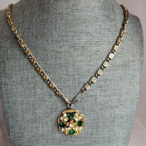 Vintage Florenza Emerald Green & Clear Rhinestone Necklace